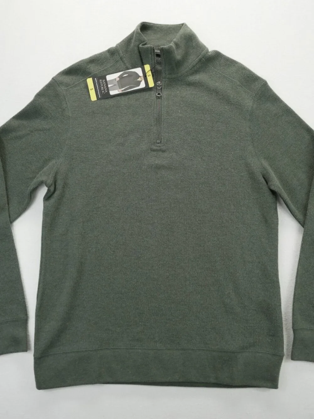 NWT Banana Republic Mens Waffle Quarter Zip Pullover, Green S‎